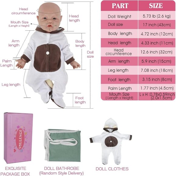 🆕17inch Full Platinum Silicone Baby Doll Reborn Eyes Open Lifelike Baby Girl - Picture 4 of 6
